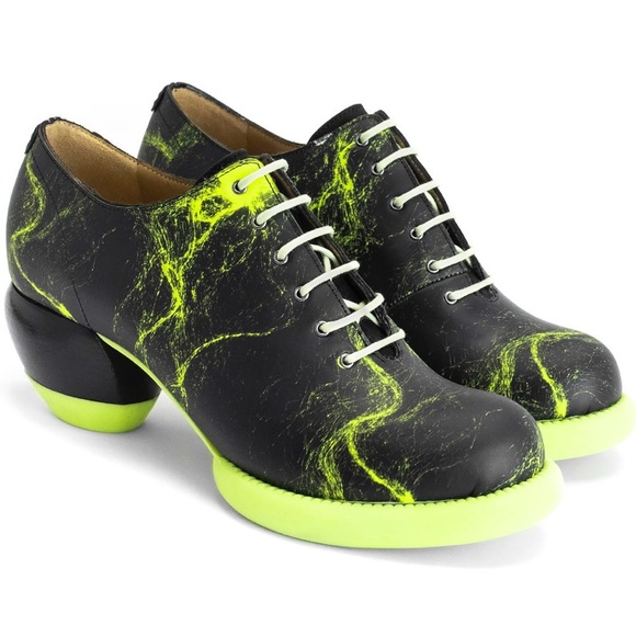 John Fluevog Shoes - John Fluevog Waymouth Lace Up Go Groovy Neon Yellow Leather Shoe 7 GUC